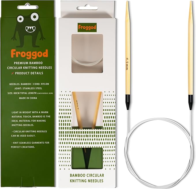 Froggod Bamboo Circular Knitting Needles Size 7 – 3.15-inch Bamboo Knitting Needle Tips, 31.5-inch Total Length, Lightweight Wooden Needles