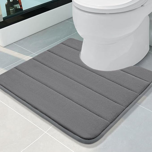 Buganda Memory Foam U-Shaped Contour Toilet Rugs, Non Slip Absorbent, Thick Soft Washable Bathroom Mat, Floor Carpet Bath Rugs Mat for Toilet Base (20" x 20", Grey)