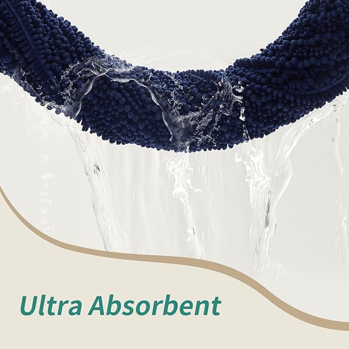 Small Bathroom Rug Non Slip Washable Navy Bath Mat 17x24 Super Absorbent Soft Bathroom Floor Mat Chenille Bath Rug for Shower Tub