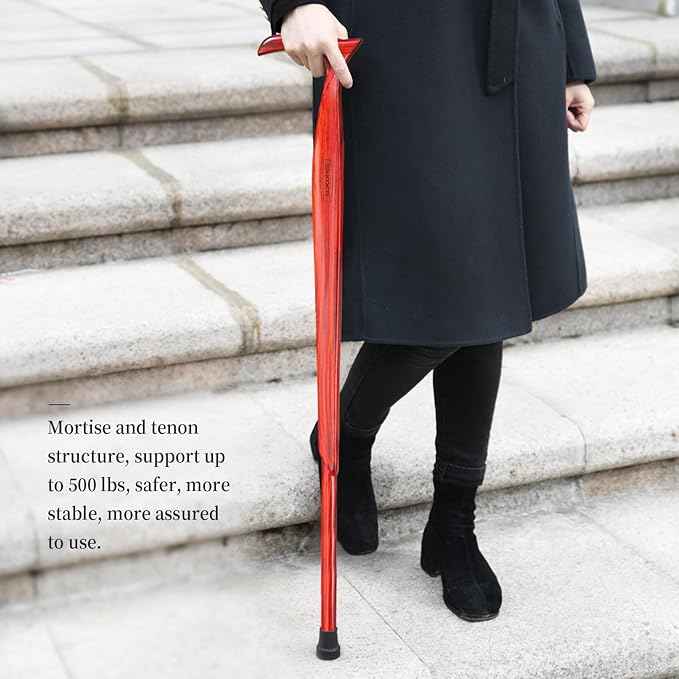 Wooden Walking Cane for Men and Women -Natural Solid Wood, 3 Rubber Tips, Heavy Duty, with Travel Bag- Wooden Walking Stick, Ergonomic Canes for Seniors Unisex Walking Canes