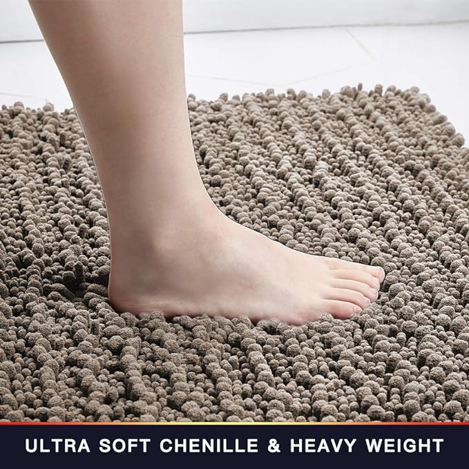 Walensee Large Bathroom Rug Non Slip Bath Mat (24x60 Inch Taupe) Water Absorbent Super Soft Shaggy Chenille Machine Washable Dry Extra Thick Perfect Absorbant Best Plush Carpet for Shower Floor