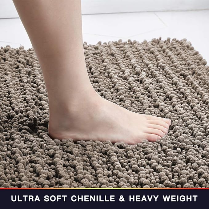 Walensee Bathroom Rug Non Slip Bath Mat (44x24 Inch Taupe) Water Absorbent Super Soft Shaggy Chenille Machine Washable Dry Extra Thick Perfect Absorbant Best Large Plush Carpet for Shower Floor