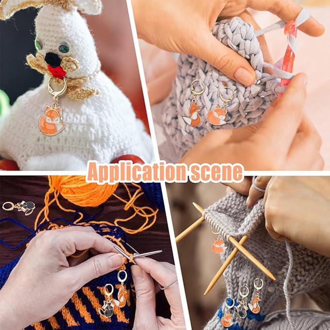 NBEADS 15 Pcs Fox Stitch Markers, Alloy Enamel Crochet Stitch Marker Charms Locking with 304 Stainless Steel Clasp for Crochet Weaving Sewing Accessories Quilting Jewelry Making