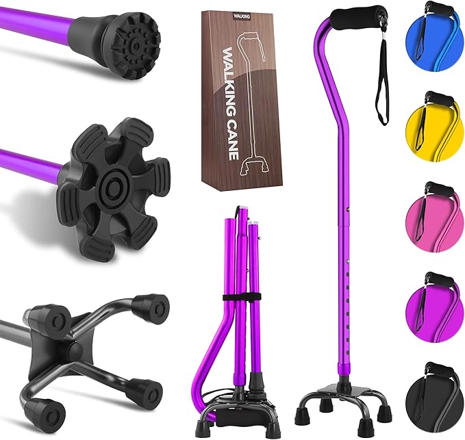 LIXIANG Walking Canes Stablize Women Quad Canes for Seniors & Adults Foldable Adjustable for Men & Women Heavy Duty Freestanding Cane for People with Leg Injuries 3 footings