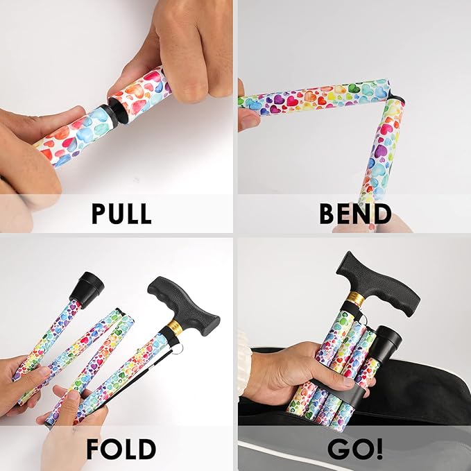 Walking Cane PANZHENG Cane for Man/Woman | Mobility & Daily Living Aids | 5-Level Height Adjustable Walking Stick | Comfortable Plastic T-Handle Portable Walking Stick Folding Cane