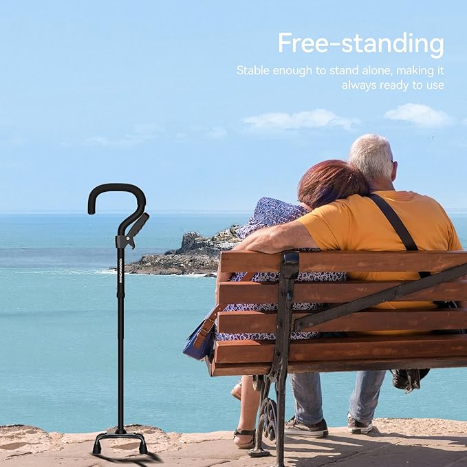 KingPavonini Canes for Women/Men with Second Handle, Foldable & Adjustable Walking Cane with 4-Pronged Base, Quad Cane for Stability, Standing, Balance, Leg Surgery Recovery