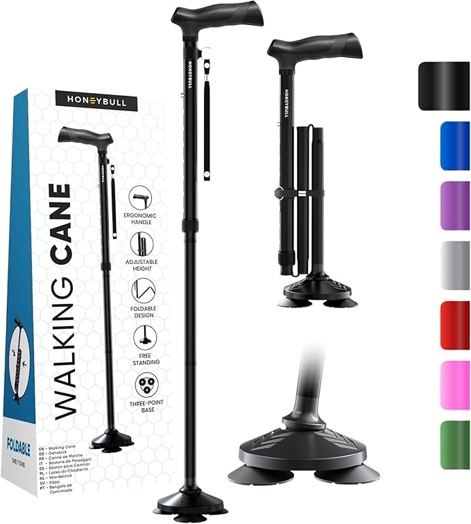 Walking Cane for Men & Women Foldable, Adjustable, Heavy Duty, Free Standing, All Terrain, Collapsible Walking Sticks for Seniors & Adults