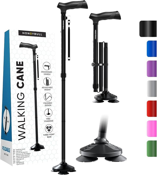Walking Cane for Men & Women Foldable, Adjustable, Heavy Duty, Free Standing, All Terrain, Collapsible Walking Sticks for Seniors & Adults