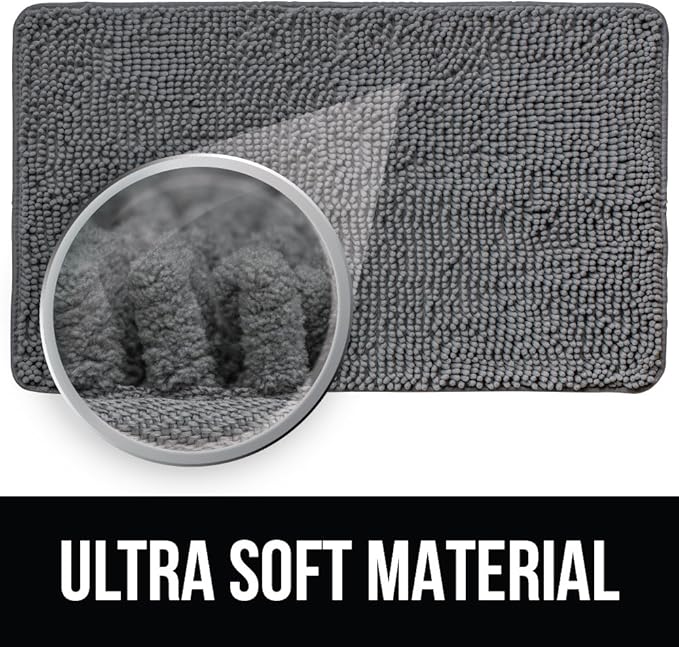 KANGAROO Bathroom Rugs, Chenille Soft Absorbent Bath Rug, Shaggy Shower Mat, Quick Dry Machine Wash Bathmat, Plush Carpet Mats for Tub, Bathtub and Room Home Decor Accessories, 36x24, Gray