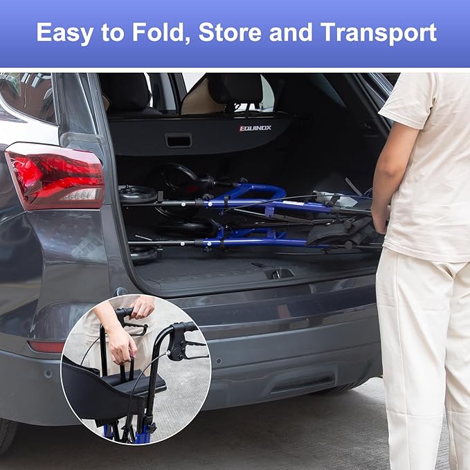 Rollator Walkers for Seniors, Foldable Rollator Walkers with Seat, 300 lbs Capacity Rolling Walker with Storage Bag, Adjustable Height, Lightweight Walker for Mobility Impaired, for Home/Travel (Blue)