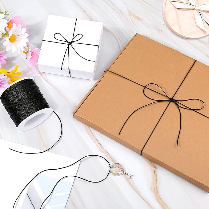 Black Nylon String, Anezus 0.8mm Nylon Thread Chinese Knotting Cord Tarred Twine Outdoor String for Braided Bracelets, Beading, Necklaces, Macrame Craft, Wind Chime, Blinds, Jewelry Making