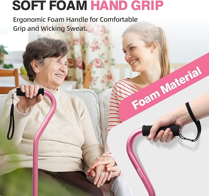 BeneCane Quad Cane Adjustable Walking Cane with Offset Soft Cushioned Handle for Men & Women Lightweight Comfortable with 4-Pronged feet for Extra Stability