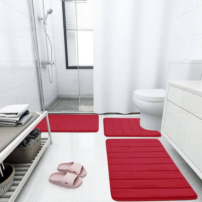 Buganda Memory Foam Bath Mat, 35.4" x 24", Ultra Soft and Non-Slip Bathroom Rugs, Water Absorbent and Machine Washable Bath Rug Runner for Bathroom, Shower, and Tub, Red