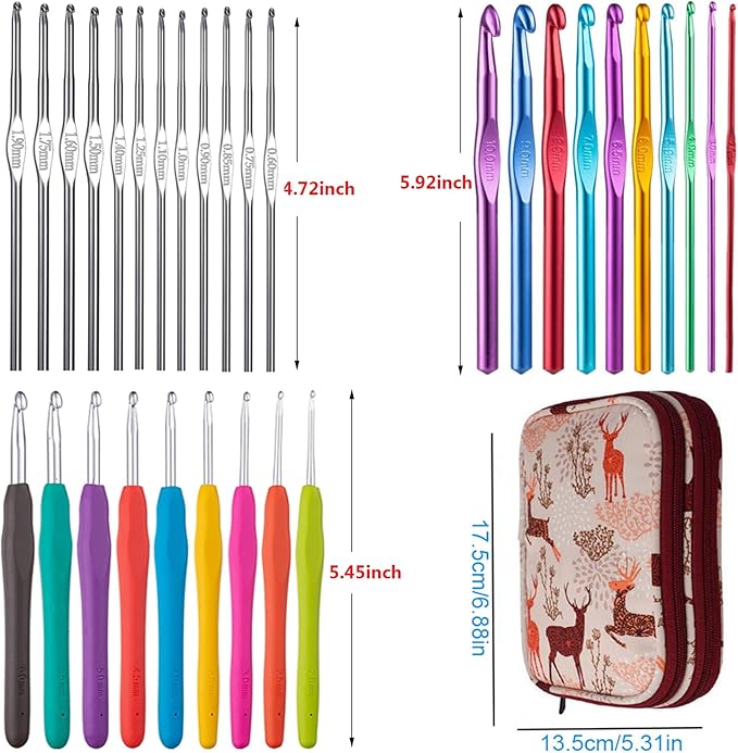 Weabetfu 102pcs Crochet Hooks Set Crochet Hook Kit with Case Ergonomic Crochet Needles for Arthritic Hands and Crochet Accessories Complete Crochet Set for Beginners & Experieced Lovers
