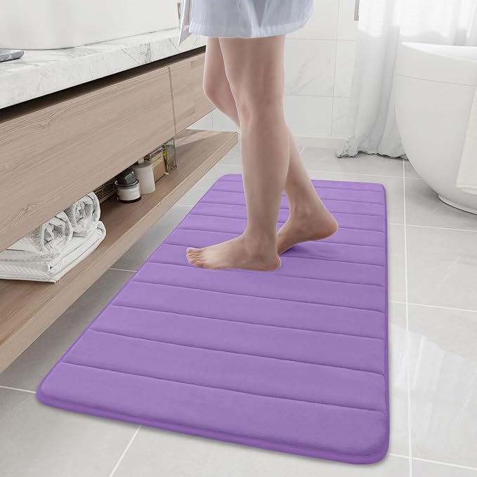 Buganda Memory Foam Bath Mat, 47" x 20", Ultra Soft and Non-Slip Bathroom Rugs, Water Absorbent and Machine Washable Bath Rug Runner for Bathroom, Shower, and Tub, Lavender