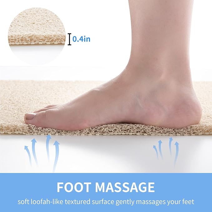 Non-Slip Shower Mat Bathtub Mat for Bath Tub,Anti Slip Bath Tub Mat,Floor Mat,Soft PVC Loofah Bathroom Mats,Foot Scrubber Mat,Quick Drying Easy Cleaning Mats for Wet Areas（40 * 16 Beige）