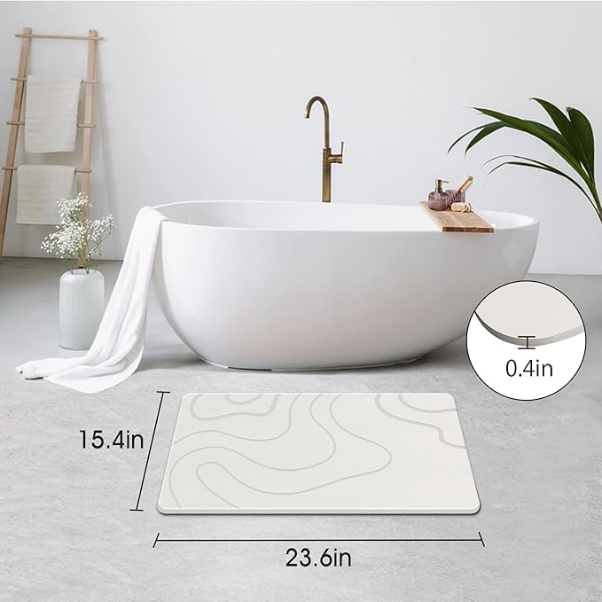 Stone Bath Mat Diatomaceous Earth Shower Mat Non-Slip Super Absorbent Diatomite Stone Mats for Bathroom Floor/Ktichen Cuonter Quick-Drying Easy to Clean (24''*16''White)