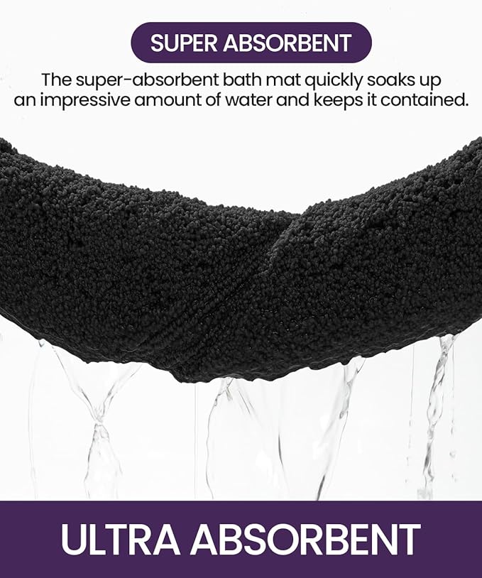 DEXI Bathroom Rug 24x16, Non Slip Washable Bath Mat for Shower Floor, Absorbent Soft Bathmat with Rubber Backing, Quick Dry Microfiber Carpet, Black