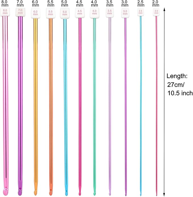 Coopay Tunisian Crochet Hooks Set with Cable, 11pcs Metal Afghan Crochet Hook 2-8mm, 120cm Bamboo Circular Tunisian Knitting Needle with Bead Carbonized 3-10mm for Blanket, Knitting & Crochet Supplies