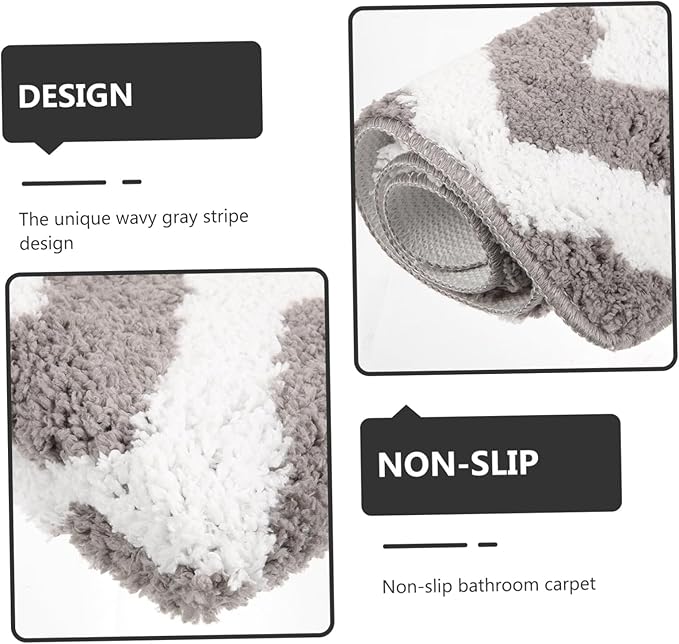 Non-Slip Polyester Absorbent Floor Mat for Bathroom Entryway Home Anti-Skid Foot Pad Rug with Water Absorption Safe for Elderly and Wave Gray