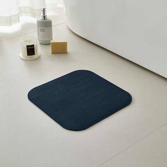 Small Bathroom Mat Quick Dry, Bathroom Rugs Non Slip Washable Thin Absorbent Bath Mat Fits Under Door 12"x12"/1'x1' Navy Blue