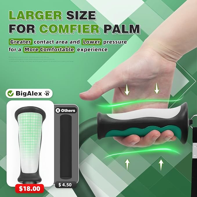 BigAlex Quad Cane, Foldable Adjustable Walking Cane for Men & Women with Stable 4-Pronged Base for Extra Stability & Balance, Heavy Duty, Lightweight, Soft Offset Handle Stick for Seniors & Elderly