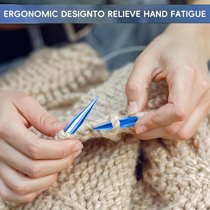 Hzkokon Knitting Needles Set Interchangeable Aluminum Circular Knitting Needles Set 13 Pairs of 4 Inch Premium Aluminum Needles & Accessories Blue
