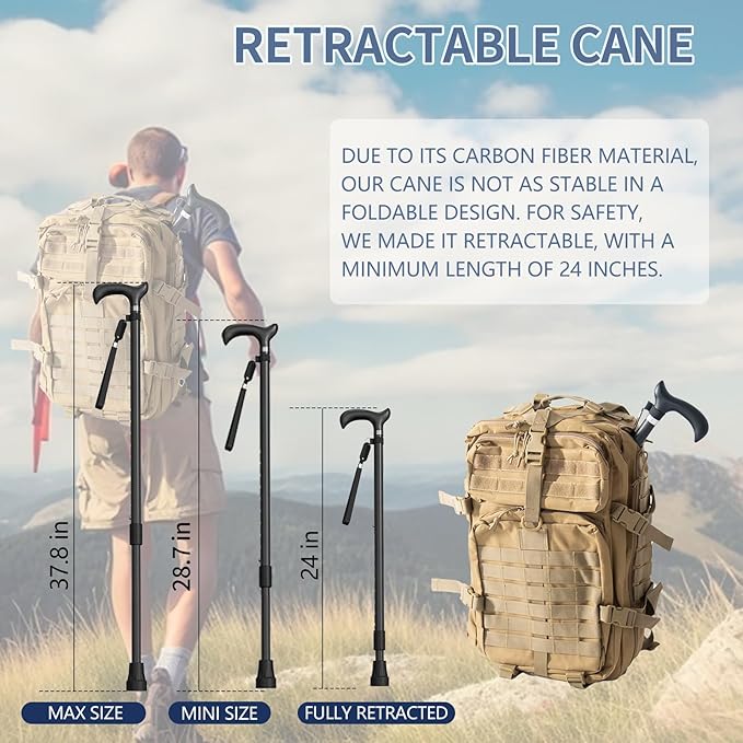 Walking Cane for Men for Stability, Walking Canes with Light,Adjustable Quad Canes for Men with Two Replacement Bases, Ultralight Carbon Fiber Walking Canes for Seniors Balance,Only 0.3kg