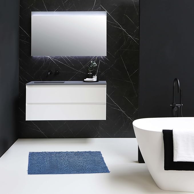 Non-Slip Bath Rug,Extra Soft Microfiber Bedroom Shag Carpet with Anti-Slip Backing,Water/Dust Absorbent Fast Dry Shower Mat,Sound Insulated Stairs Pad,Machine Washable (NavyBlue,12 x 24 Inches)