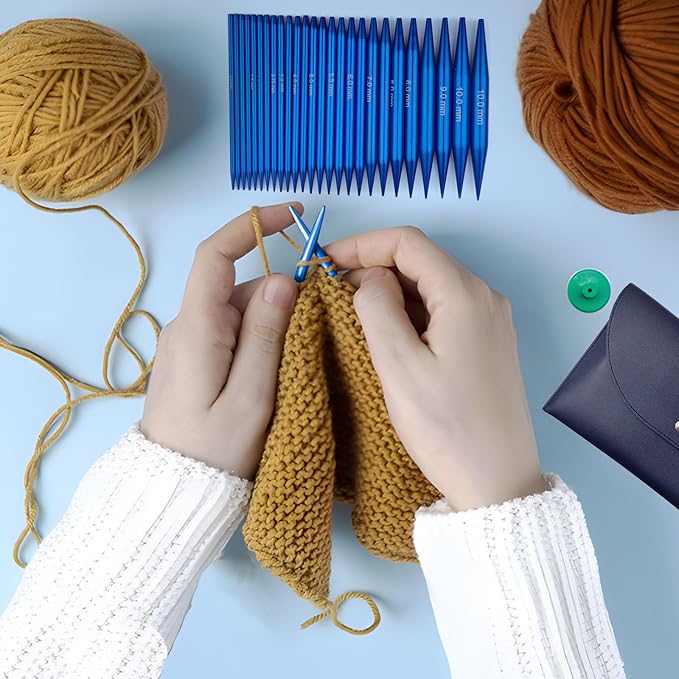 Hzkokon Knitting Needles Set Interchangeable Aluminum Circular Knitting Needles Set 13 Pairs of 4 Inch Premium Aluminum Needles & Accessories Blue