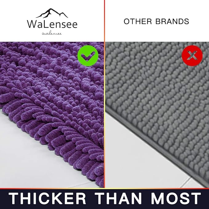 Walensee Bathroom Rug 2 Pieces Set Non Slip Bath Mat (20"x32" Plus 20"x24" U Lavender) Water Absorbent Super Soft Shaggy Chenille Machine Washable Dry Extra Thick Perfect Carpet for Shower Floor