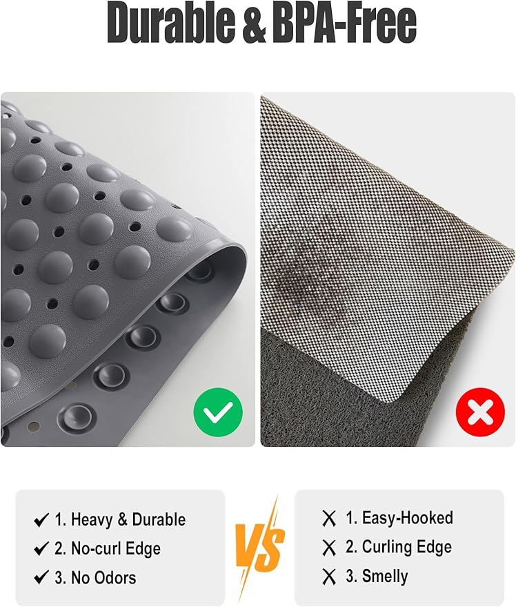 Extra Large Shower Mat, Yonala 47.2 x 31.5 Inch Non Slip Shower Mats for Inside Shower with Drain Hole and Suction Cups, Soft Trimmable TPE Anti Slip Shower Mat for Walk in Shower Stall, Heavy Mat