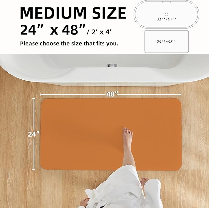 Bathroom Mat Quick Dry, Bathroom Rugs Non Slip Washable Thin Absorbent Bath Mat Fits Under Door Bathroom Floor Mat Perfect for Bath, Shower, or Sink 24"x48" Orange