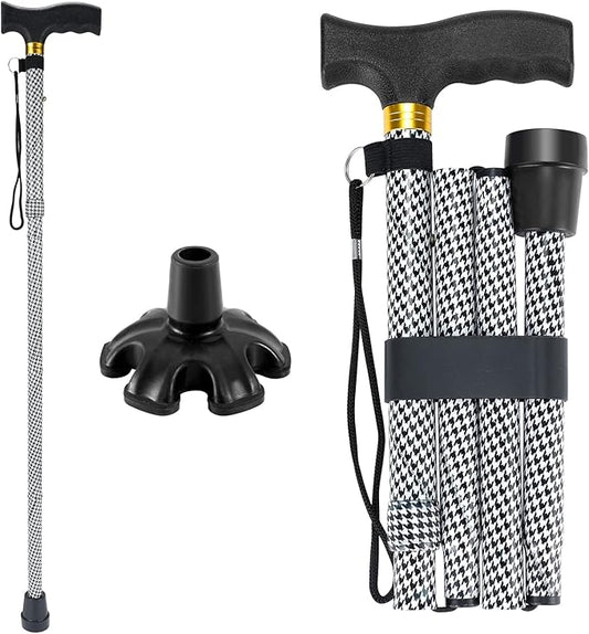 Walking Cane PANZHENG Cane for Man/Woman | Mobility & Daily Living Aids | 5-Level Height Adjustable Walking Stick | Comfortable Plastic T-Handle Portable Walking Stick Folding Cane