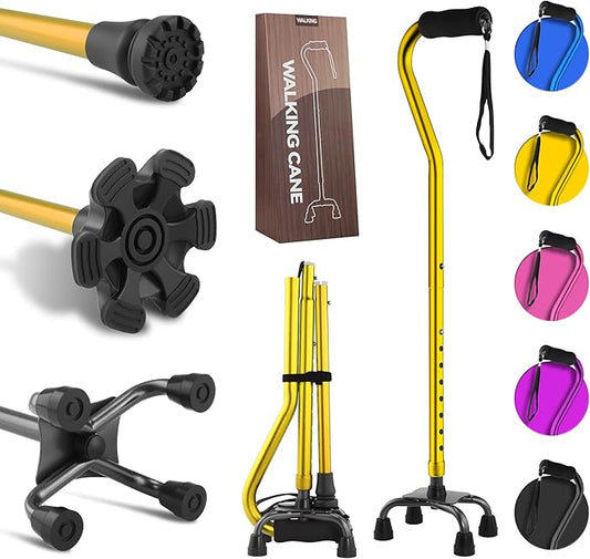 LIXIANG Walking Canes Stablize Women Quad Canes for Seniors & Adults Foldable Adjustable for Men & Women Heavy Duty Freestanding Cane for People with Leg Injuries 3 footings