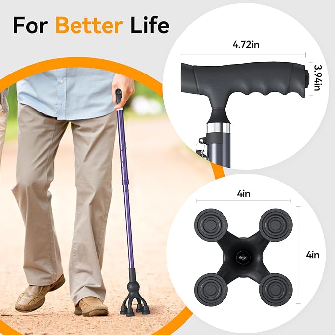 Walking Cane with LED Light for Seniors Men Women, Adjustable Folding Canes for Elderly, Ergonomic Handle & All Terrain Shock Absorbing Base, Walking Sticks for Indoor Outdoor Travel Hiking Support
