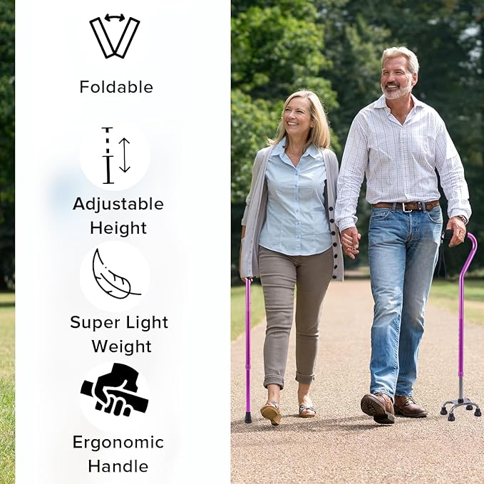 LIXIANG Walking Canes Stablize Women Quad Canes for Seniors & Adults Foldable Adjustable for Men & Women Heavy Duty Freestanding Cane for People with Leg Injuries 3 footings