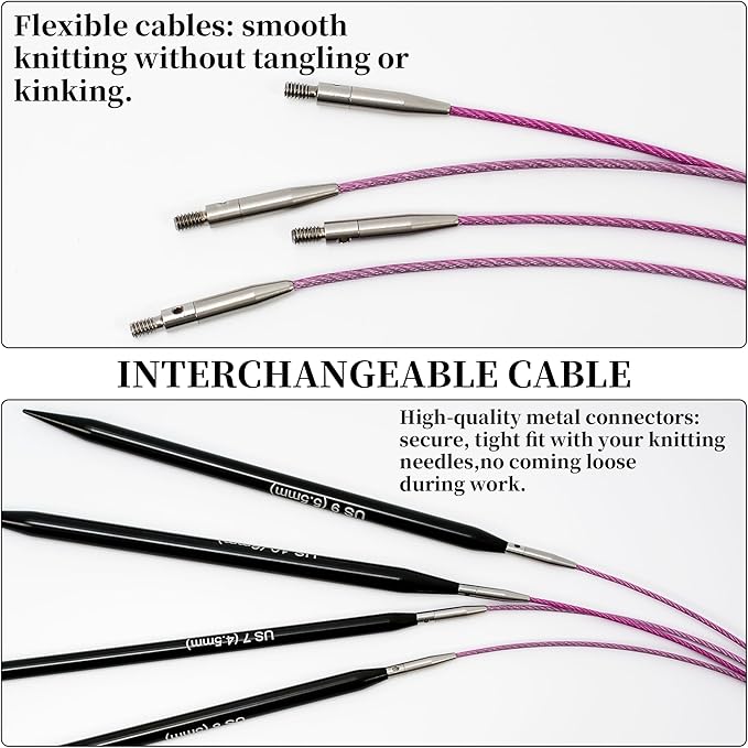 Froggod 4.53-inch (11.5cm) Interchangeable Circular Knitting Needles Set Aluminum US Sizes 2.5, 4, 5, 6, 7, 8, 9, 10, 11 with Interchangeable Knitting Needles and Cables, Accessories and Case, 9 Pairs