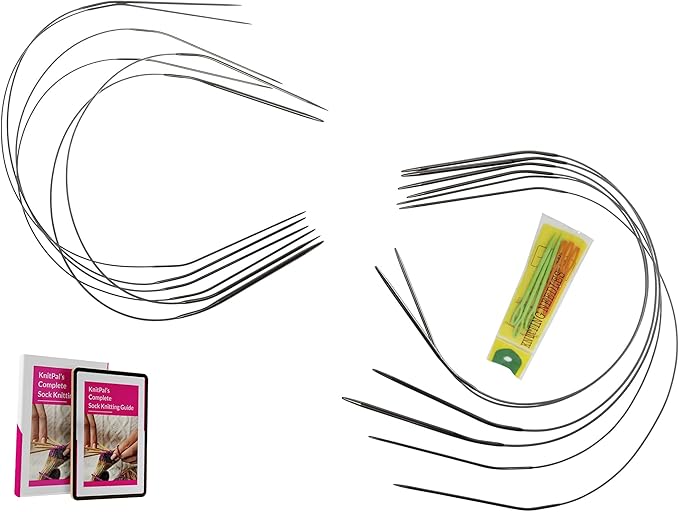 KnitPal 24-in(60cm) Metal Circular Knitting Needles Set Two Circular Method - 12 Pcs, 6 US Sizes: 0/2mm,1/2.25mm,1.5/2.5mm,2/2.75mm,3/3.25mm,4/3.5mm - Free Patterns & eBook for Knitters