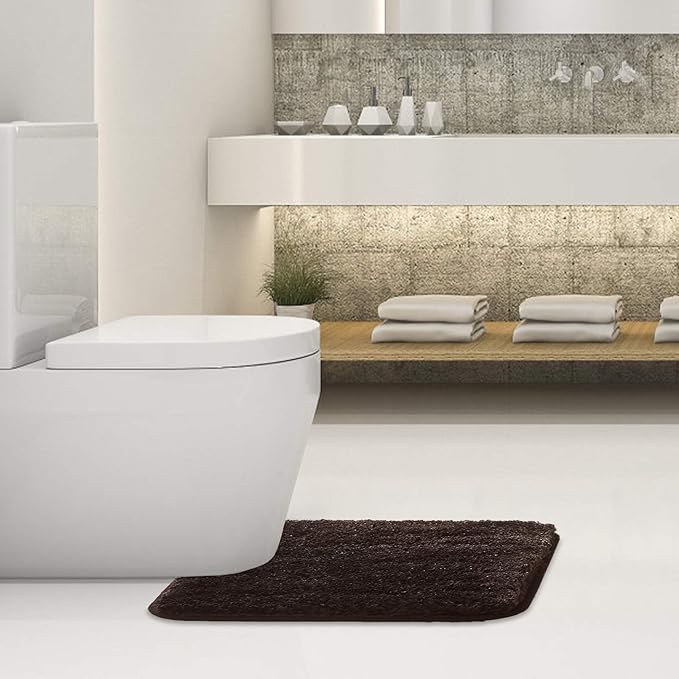Suchtale Bathroom Contour Rug Non Slip Bath Mat Water Absorbent Soft Microfiber Shaggy Bathroom Mat Machine Washable Bath Rug for Bathroom Thick Plush U Shape Toilet Rug (20 x 24, Brown)