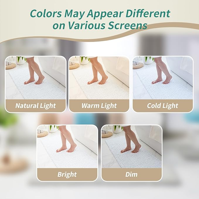 Bathroom Runner Rug 24x60 Non Slip Washable Long Bath Mat for Tub Thick Soft Absorbent Bathroom Floor Mat Large Chenille Bath Rug for Shower, White