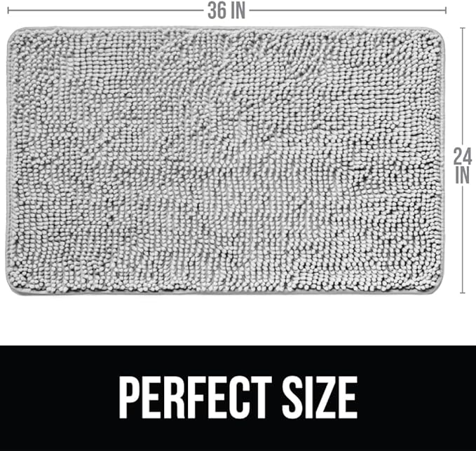 KANGAROO Bathroom Rugs, Chenille Soft Absorbent Bath Rug, Shaggy Shower Mat, Quick Dry Machine Wash Bathmat, Plush Carpet Mats for Tub, Bathtub and Room Home Decor Accessories, 36x24, Light Gray