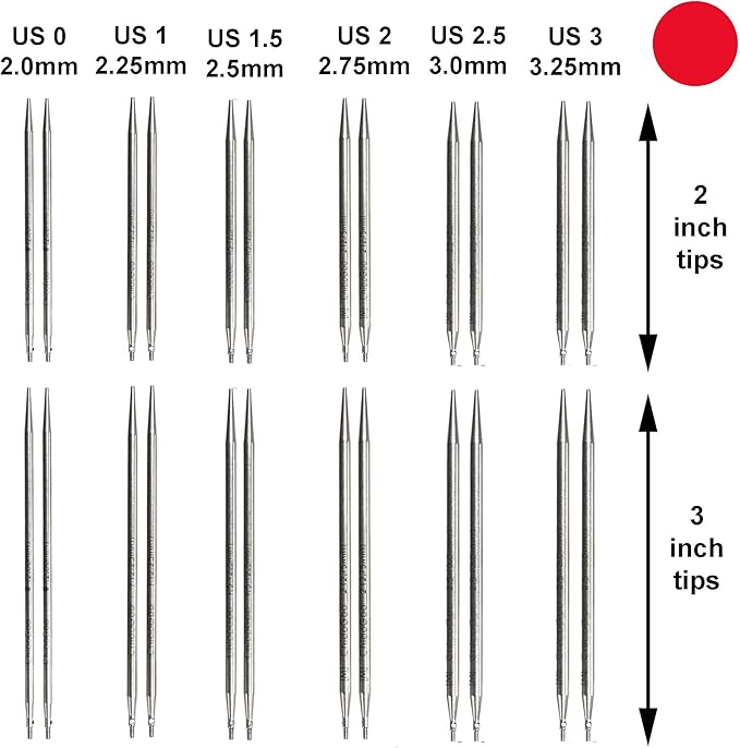 ChiaoGoo Twist Red Lace Shorties 2 & 3-Inch 7230 Combo Pack Interchangeable Knitting Needle Set, 22-Pairs Sizes US 0, 1, 1.5, 2, 2.5, 3, 4, 5, 6, 7, 8, 6 Cords with Project Bag