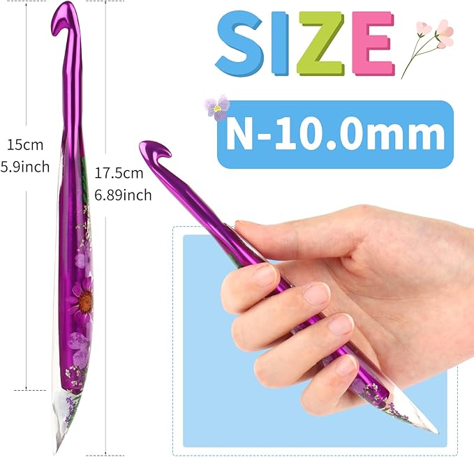 Coopay Crochet Hooks, 10mm Crochet Hook Ergonomic, See-Through Resin Handle with Flowers Inside, Pretty & Pleasant, Ideal for Crocheting Blankets, Dolls, Shawls, Hats, Scarves (N-10.0mm)