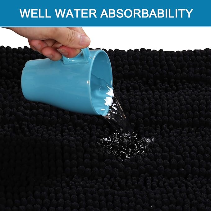 Non Slip Thick Shaggy Chenille Bathroom Rug Mat Set Extra Soft and Absorbent Striped Floor Rugs, 2 Piece, Machine-Washable