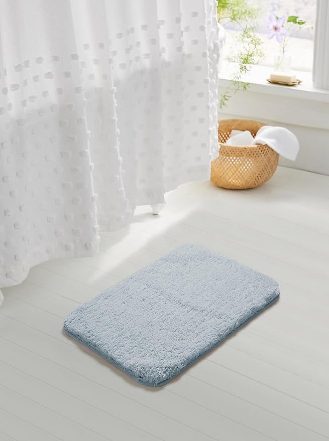 Suchtale Non Slip Bath Mat (20 x 32, Light Blue) - Soft Microfiber Shaggy, Water Absorbent, Machine Washable, Thick Plush Shower Mat