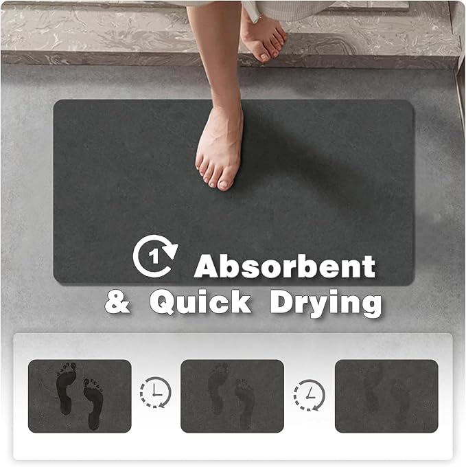 Bath Mat, Bathroom Rugs Non Slip Washable Thin Absorbent Quick Dry Bath Mat Fits Under Door Bathroom Floor Mat Perfect for Bath, Shower, or Sink 16"x24" Dark Grey