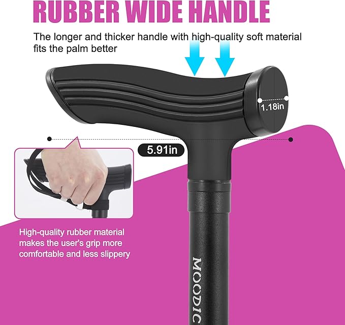 Walking Canes for Seniors Balance with Extended and Thickened Handle. Foldable; Adjustable; Collapsible; Stylish; Quad Cane for Men for Stability (Basic & Black)