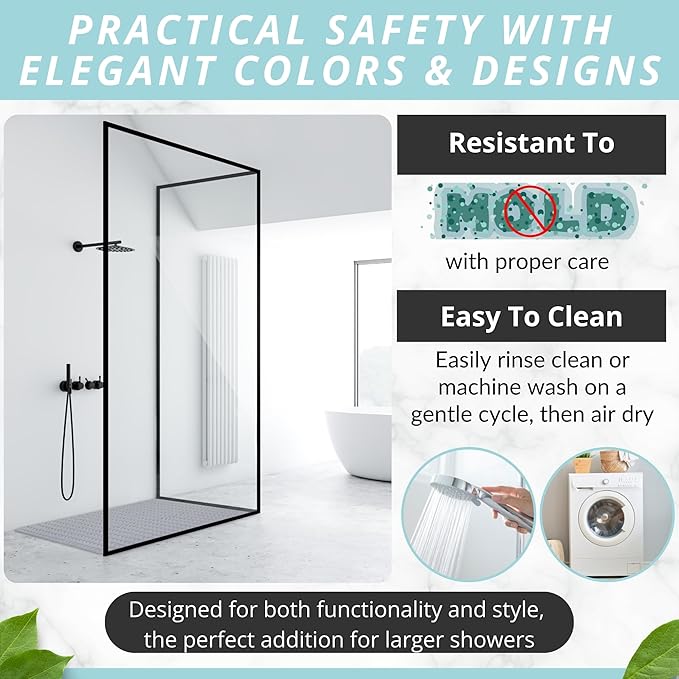 ENKOSI Extra Large Shower Mat Non Slip - 47 x 32 inch - XL Bathroom Shower Mat - Large Shower Matts for Shower Stall Floors - Secure Suction Cups and Drain Holes (47x32 Grey)