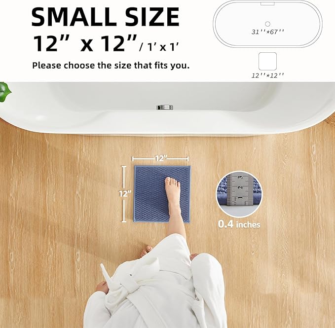 Small Bathroom Rugs Non Slip Washable Bath Rugs Super Absorbent Bathroom Rug Thin Quick Dry Low Pile Bath Mats, Denim Blue 12"x12"